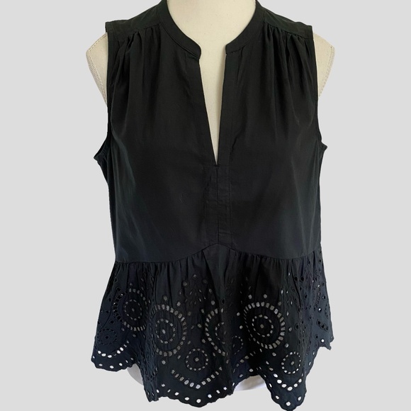 Gap Black Peplum Cotton Eyelet Boho Summer Oversized Sleeveless Top- Sz-XS - Picture 1 of 15